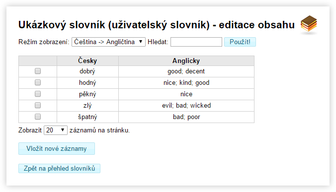 Editace slovnku (etina -> Anglitina)